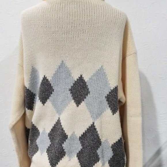 Authentic Giorgio Armani Wool Alpaca Blend Argyle Sweater Womens Sz L - Picture 2 of 4